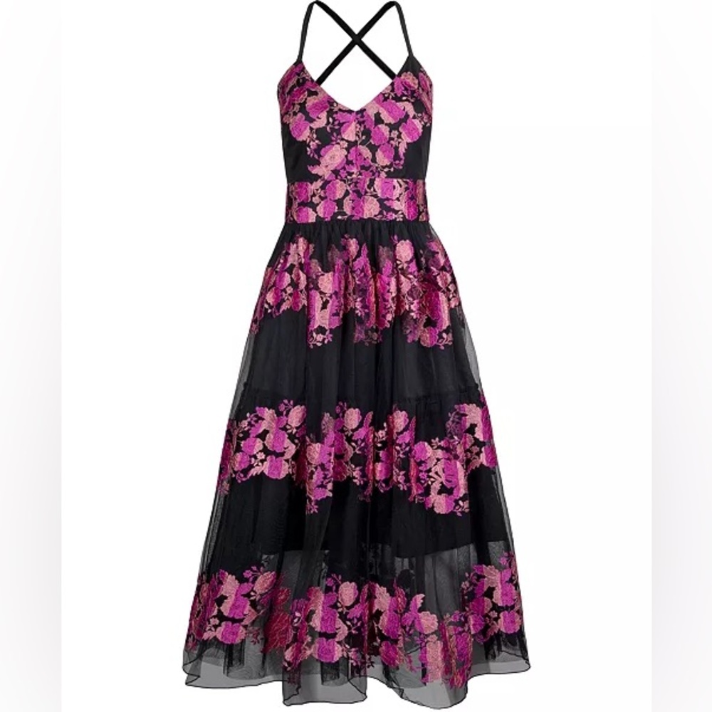 Christian Siriano New York NEW Embroidered Pink & Black Midi Dress - Picture 4 of 15